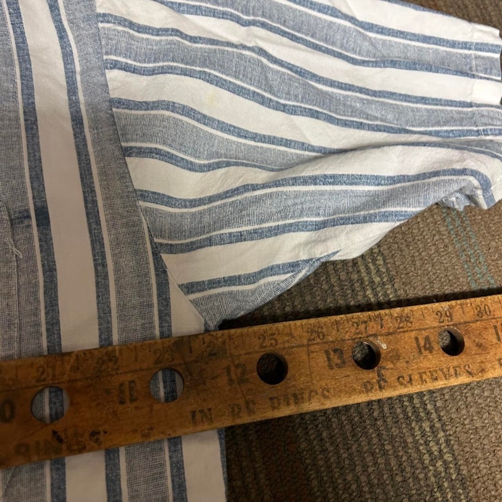 Legendary Bonhomme Vintage 90s Striped Cropped Button Up Shirt Mens L Blue White - Picture 5 of 6